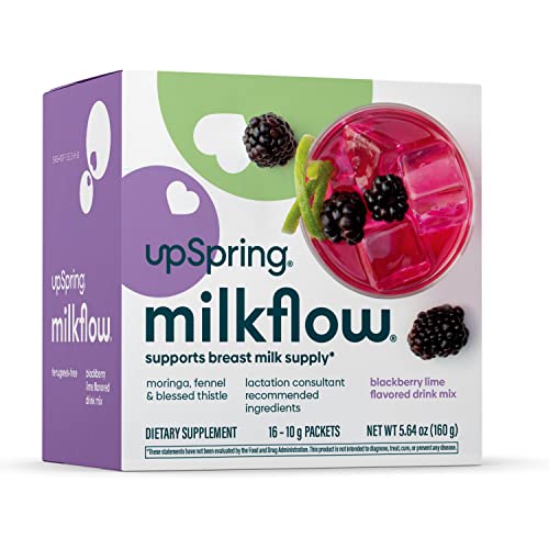 Upspring Milkflow Breastfeeding Supplement Drink Mix with Moringa & Blessed Thistle, No Fenugreek | Blackberry Lime Flavor | Lactation Supplement to Promote Healthy Breast Milk Supply | 16 Drink Mixes