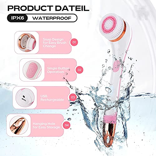 Body Brush Rechargeable, Electric Body Brush Set, Scrubber Shower Brush with Long Handle, Spin Skin Brush with 4 Brush Heads for Cleanse, Massage, exfoliate and Pamper Your Skin in The Shower (Pink)