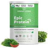 Sprout Living Epic Protein, Plant Based Protein & Superfoods Powder, Green Kingdom | 20 Grams Organic Protein Powder, Greens, Vegan, Non Dairy, Non-GMO, Gluten Free, Low Sugar (2 Pound, 24 Servings)