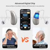 JANLOVE Bluetooth Hearing Aids for Seniors Rechargeable with 3 Noise Cancelling Program, Protable Bluetooth Hearing Aids with Smart App Control, Hand-free Phone Call, Adjustable Frequency