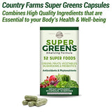 COUNTRY FARMS Super Greens Vegicaps, 32 Super Foods, Whole Food Supplement, Greens, Fruit, Vegetables, Mushrooms & Probiotics, Rich in Antioxidants & Phytonutrients, 60 Count, 30 Servings