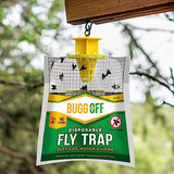 BUGG OFF - 12 Pack Indoor & Outdoor Disposabe Hanging Fly Traps with Natural Pre-Bait, Catchers Flyes Everywhere Anywhere, Stables, Ranches, Homes, Offices, Cottages and More