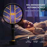 COKIT Electric Fly Swatter Racket, Mosquito Killer Bug Zapper Indoor, UV LED Light Fly Zapper 3500V with Wall Bracket, Rechargeable Insect Killer for Gnats, Mosquitoes, Moths, 1 Pack (Black+Yellow)