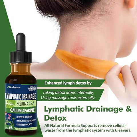Nurbetoxa Cleavers Lymphatic Drainage Drops for Lymph System Detox Cleanse, Lymphedema Support Supplement Formula w/Echinacea & Cat’s Claw Extract Tincture, Use with Lymph Massage Tool. 2oz