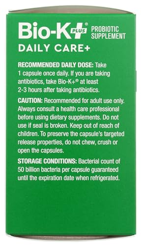 Bio-K + Daily Care Plus Probiotic Supplement Capsules for Adult Men and Women, 50 Billion Active Bacteria, Promotes Immune System Health - Vegan & Gluten-Free Delayed Release, 30 Capules/Box