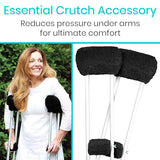 Vive Sheepskin Crutch Pads & Hand Grips for Adults, Kids, Crutches, Armpits - Accessories Knee Scooter Foot Injuries Pillow for 5ft Medical 6 feet Youth Padding Arm Underarm Folding Walking Crutches