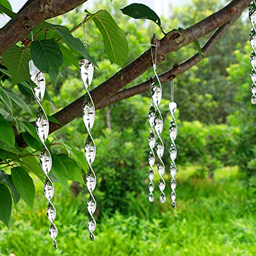 Hausse 30 Pack Bird Repellent Reflectors Scare Rods, Hanging Silver Plastic Rod Reflective Bird Deterrent Device, Glossy Finish Garden Decorative Scare Birds Away, Like Woodpeckers, Pigeons and Geese