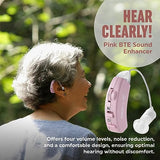 Digital Hearing Amplifier - Behind the Ear Sound Amplifier Set, BTE Hearing Ear Amplification Device and Digital Sound Enhancer PSAD for Hard of Hearing, Noise Reducing Feature, Pink by MEDca