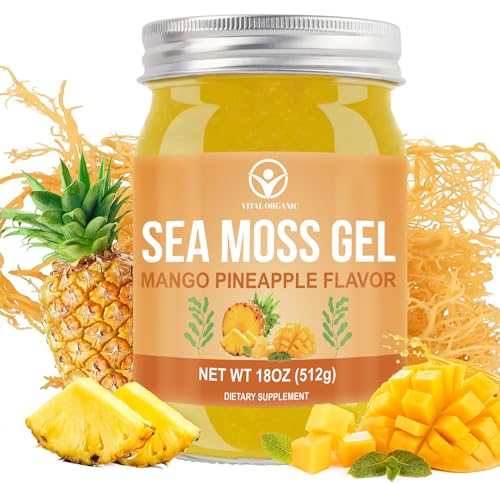 Sea Moss Gel (18 OZ), Wildcrafted Irish Seamoss Gel Rich in 92 Minerals & Vitamins, Supports Immune System & Thyroid & Antioxidant, Non-GMO, Vegan, Pineapple & Mango Flavor