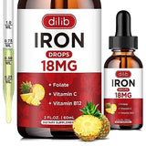 Liquid Iron Supplement for Women & Men Iron Drops Iron Supplements for Anemia with Folate, Vitamin C, B12 for Red Blood Cell Support-Pineapple Flavor, 2 Fl Oz