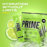 PRIME HYDRATION+ Sticks Lemon Lime | Hydration Powder Single Serve Sticks | Electrolyte Powder On The Go | 250mg BCAAs, B Vitamins, Antioxidants | Low Sugar | Caffeine-Free | Vegan | 48 Pack