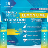 HydroMATE Electrolytes Powder Packets Hydration Accelerator Drink Mix Rapid Party Relief Vitamin C Lemon Lime 16 Sticks