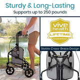 Vive Mobility 3 Wheel Walker - Three Wheeled Rollator for Seniors - Lightweight, Foldable, Narrow, Heavy Duty - for Elderly Men Women - Folding 3-Wheel Tri Scooter with Basket Bag (FSA HSA Approved)