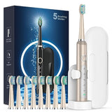 Sonic Electric Toothbrush for Adults - Rechargeable Electric Toothbrushes with 8 Brush Heads & Holder, Travel Case, Power Electric Toothbrush with Holder，3 Hours Charge for 120 Days - Champagne Gold