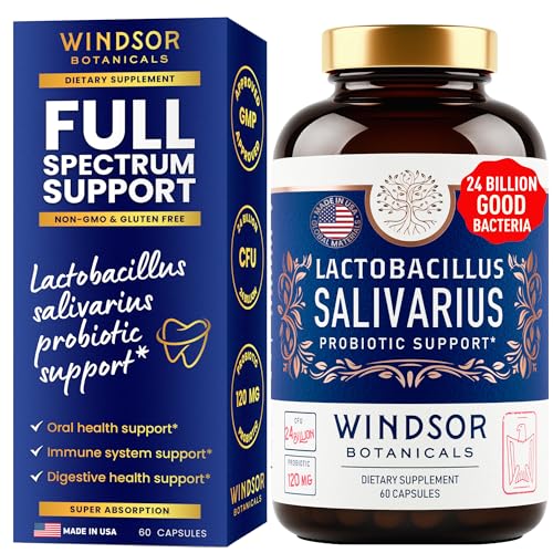 Lactobacillus Salivarius Probiotic Capsules - L Salivarius Probiotic Oral Dental Probiotics for Bad Breath, Teeth and Gums Health - Immune Support, Digestive Probiotic - 24bn CFU, 60 Caps