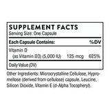 Thorne Vitamin D-5000 - Vitamin D3 Supplement - Support Healthy Bones, Teeth, Muscles, Cardiovascular, and Immune Function - NSF Certified for Sport - Dairy-Free, Soy-Free - 60 Capsules