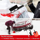 SnowPro 4-in-1 Snow Shovel for Car, Fast Telescoping Design for Emergency Snow Removal - Compact Snow Shovel Kit with Gloves, Snow Brush and Ice Scraper-Collapsible and Portable Utility Shovel