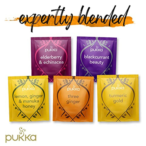 Pukka Organic Gift Set Tea Bags, Support Herbal Tea Bags Variety Pack, 45 Tea Bags