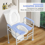 Raised Toilet Seat with Handles and Large Seat, Up to 400lbs Commode Chair for Toilet, Handicap Toilet Seat with Handles for Seniors and Pregnant, Widen for Fit Any Toilet