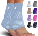 Sleeve Stars Ankle Brace for Women & Men, Achilles & Plantar Fasciitis Relief Compression Sleeve, Foot Brace with Ankle Support Strap, Heel Protector Wrap for Pain, Tendonitis & Sprain (Pair/Light Blue)