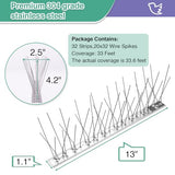 XPCARE 33.6 Feet Bird Spikes for Pigeons Small Birds, Bird Spikes with Stainless Steel Base, Durable Anti-Bird Nest Fence Pigeons Spike