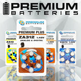 Premium Batteries Size 312, ZA312, PR41, P312 1.45V Zinc Air Hearing Aid Batteries Brown Tab (60 Batteries)