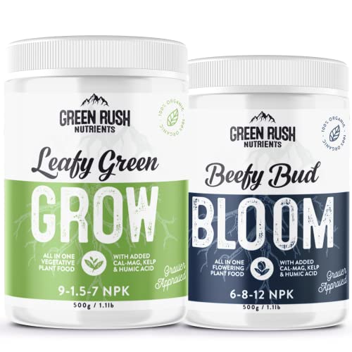 Green Rush Nutrients Organic Veg to Harvest Double Pack - Leafy Green Grow & Beefy Bud Bloom Combo for Veg & Bloom - Organic Fertilizers (500g)
