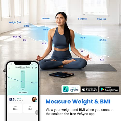 Etekcity Bathroom Scale for Body Weight and BMI, Smart Bluetooth Digital Weighing Scale, Upgraded Version of eb9380h Scale, Free VeSync App, Rounded Corner, 11 x 11 inches, 0.1lb/ 0.05kg, 400 Pounds