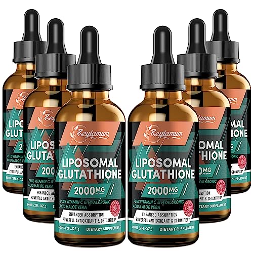 2000MG Liposomal Glutathione Liquid Drops, Enhanced Absorption, Glutathione Supplement, with Vitamin C, Hyaluronic Acid, L-Glutathione, Non-GMO Antioxidant for Liver Detox, Immune System, 12.12 OZ