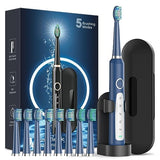 Sonic Electric Toothbrush for Adults - Rechargeable Electric Toothbrushes with 8 Brush Heads & Travel Case,Teeth Whitening , Power Electric Toothbrush with Holder, 3 Hours Charge for 120 Days - Blue