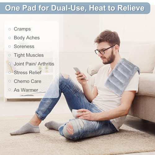 SuzziPad Microwavable Heating Pads for Neck and Shoulder Back Pain, 7x18 Cramps Relief Heating Pad Microwavable, Moist Hot Pack for Pain Relief, Unscented Heat Pack for Aches, Soreness, Gray 2 Pack