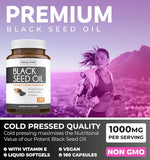 Black Seed Oil - 180 Softgel Capsules (Non-GMO & Vegan) Premium Cold-Pressed Nigella Sativa Producing Pure Black Cumin Seed Oil with Vitamin E - 500mg Each, 1000mg Per 2 Capsule Serving