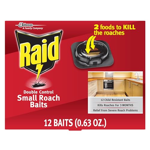Raid Double Control Small Roach Baits, Child Resistant, For Indoor Use, Kills Roaches for 3 Months, 12 Count