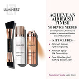 LUMINESS Silk Airbrush Spray Foundation Makeup Starter Kit - Full Coverage Foundation, Primer & Dual-Sided Buffing Brush - Buildable Coverage, Anti-Aging Formula Hydrates & Moisturizes (Shade - Light Warm)