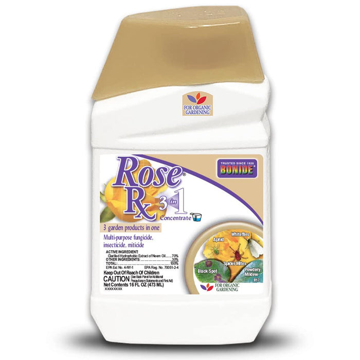 Bonide Rose Rx Multi-Purpose Fungicide, Insecticide and Miticide, 16 oz Concentrated Solution for Organic Gardening