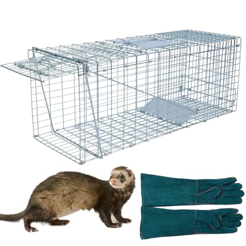 Animals Trap Cage Cover, Trap Cage Cover with Mesh Window for 1-2 Door Humane Animal Trap Cage 32 x 10 x 12inch, Cage not Included (Trap Cage+ Glover)
