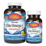 Carlson - Elite Omega-3 Gems, 1600 mg Omega-3 Fatty Acids Including EPA and DHA, Norwegian Fish Oil Supplement, Wild Caught, Sustainably Sourced Capsules, Lemon, 90+30 Softgels