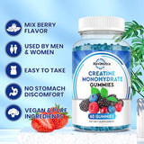 Creatine Monohydrate Gummies for Men & Women, Chewables Creatine Monohydrate with Vitamin B12 for Muscle Growth & Recovery-Vegan, Mixed Berry Flavor, 60 Gummies
