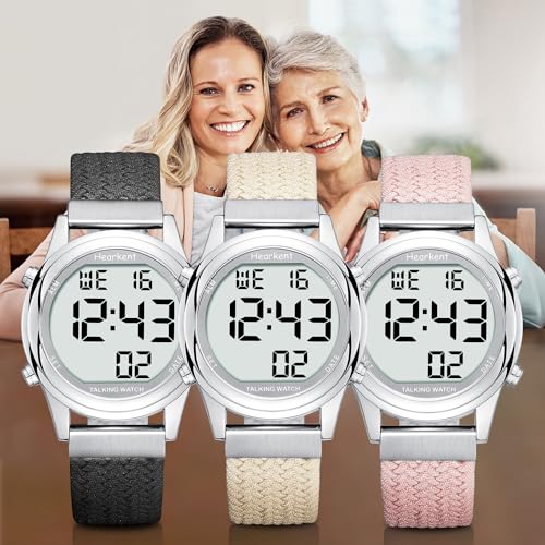 Hearkent Digital Talking Watch for Ladies with American Accent Voice LCD Big Numbers Watch for Visually impaired, Elderly or Blind People (Pink)