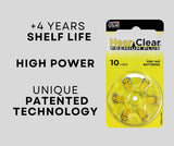 Hear Clear Size 10 PR230 Hearing Aid Batteries Yellow Tab (60 Batteries)