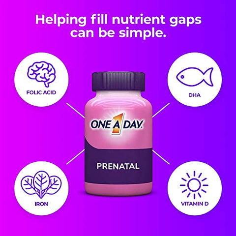 One A Day Women's Prenatal 1 Multivitamin including Vitamin A, Vitamin C, Vitamin D, B6, B12, Iron, Omega-3 DHA & more, 30 Count - Supplement for Before, During, & Post Pregnancy