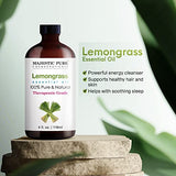 MAJESTIC PURE Lemongrass Essential Oil, Therapeutic Grade, Pure and Natural Premium Quality Oil, 4 fl oz