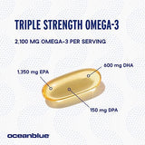 Oceanblue Professional Omega-3 2100 – 180 ct – Triple Strength Burpless Fish Oil Supplement with High-Potency EPA, DHA, DPA – Wild-Caught – Orange Flavor (90 Servings)