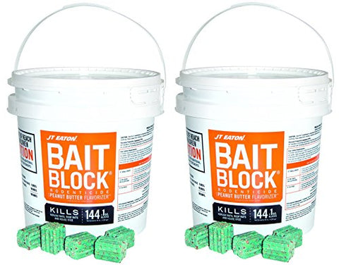JT Eaton 709-PN Bait Block Rodenticide Bait, Peanut Butter Flavor, for Mice and Rats (Pail of 144) (2 Pails of 144)