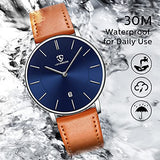 BEN NEVIS Watch, Mens Watch,Minimalist Fashion Simple Wrist Watch Analog Date with Leather Strap Orange Blue