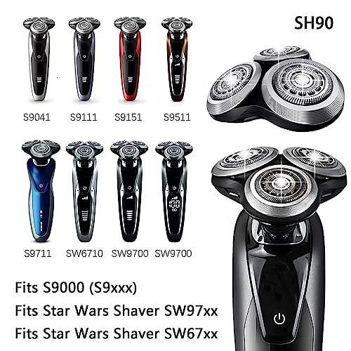 SH90 Replacement Heads for Philips Norelco Shavers Series 9000, New version of metal wheel buckle and Upgrade double-layer Precision Blades