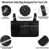 HSGEZUOQI Wheelchair Side Organizer Storage Bag Armrest Pouch with Cup Holder and Reflective Stripe Use Waterproof Fabric, for Most Wheelchairs, Walkers or Rollators (Black)