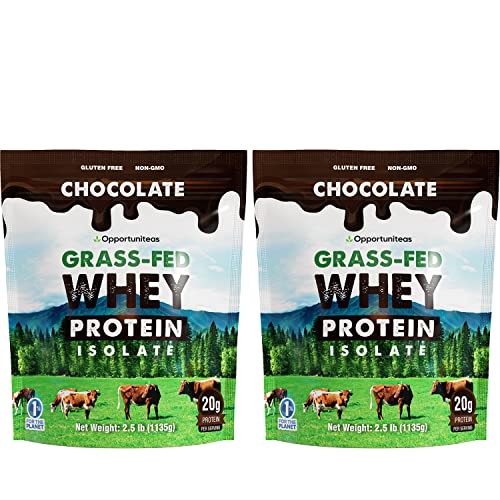 Opportuniteas Chocolate Whey Protein Powder - Grass Fed Whey Isolate + Organic Cacao + Himalayan Salt - Delicious Taste for Shakes, Smoothies, Cooking & Baking Recipes - Gluten Free & Non GMO - 1 lb