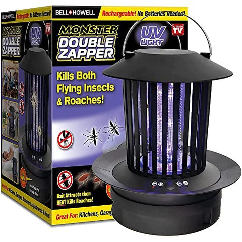 Double Zapper Deluxe 18-watt by Bell+Howell Plug-in Electric Bug Killer, Zaps Flies, Mosquitoes, Baits and Heat Kills Ants and Cockroaches, 8.5”