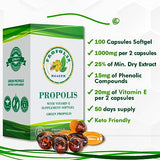 Propolis Health Propolis Capsules 1000mg-Daily with Vitamin E Per 2 Capsules - Brazilian Green Propolis Extract - Immune Booster 50 Days Supply Propolis Capsules (100 Capsules)